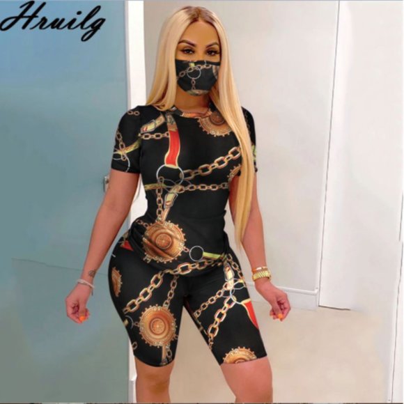 Tops - Black Gold Chain Biker Set